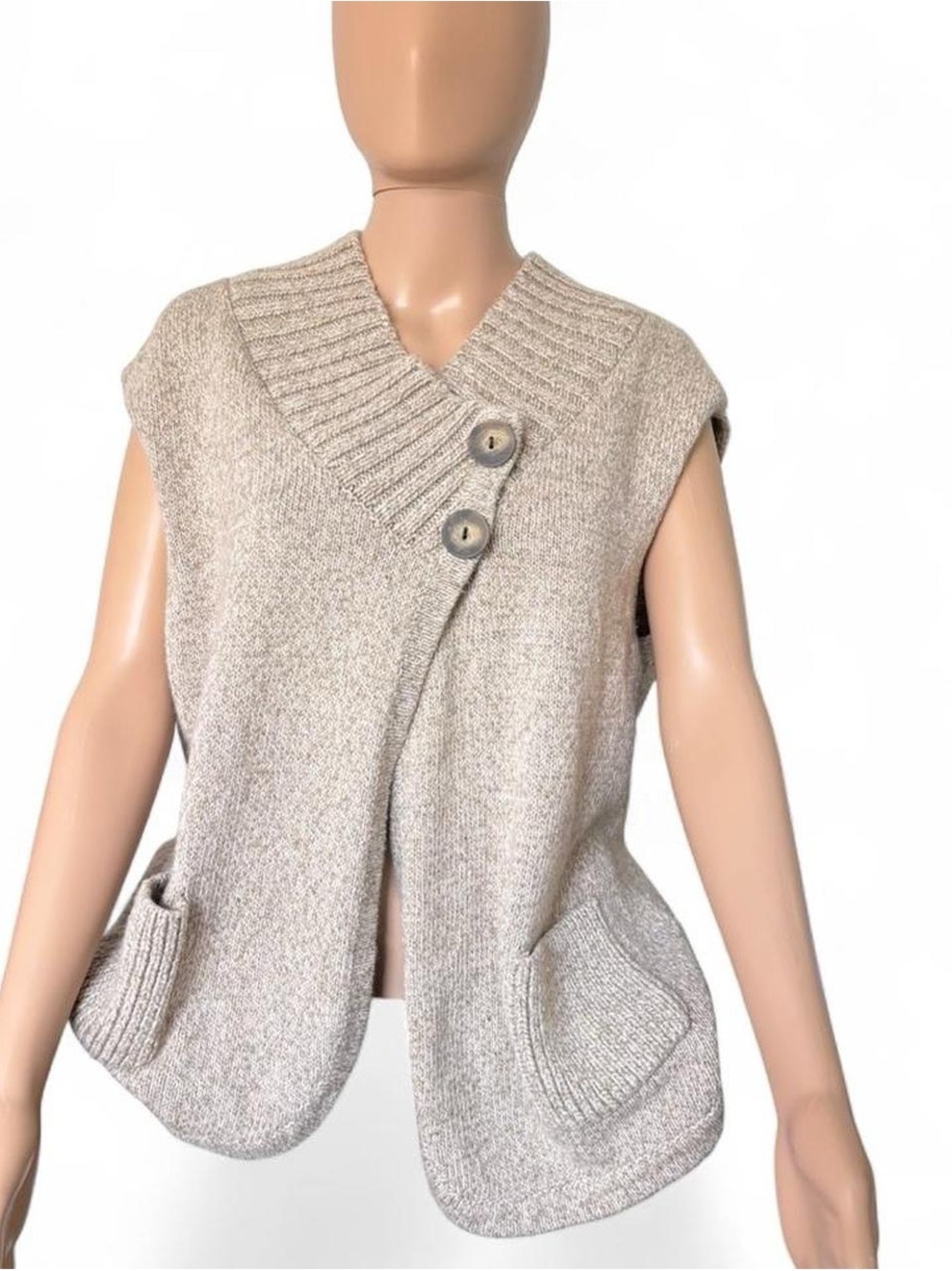 Style & Co. Cream Button-Front Sleeveless Knit Vest